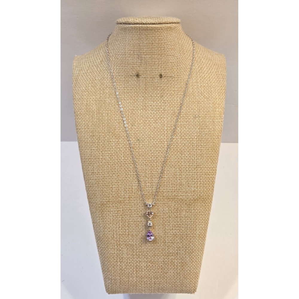Vintage Ross Simons Sterling Silver CZ & Gemstone Drop Pendant Necklace 16.5"+1"